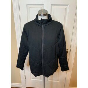 Three Dots Black Quilted Step Hem Knit Zip-Up Jacket, Size L